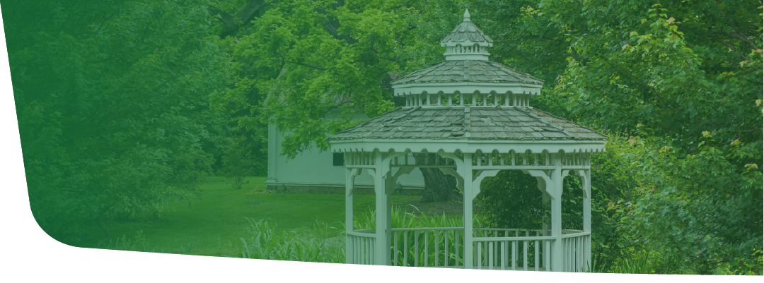 Berryville Virginia white gazebo in the verdant gardens of Historic Rosemont House